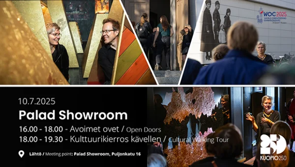 Tiedote tapahtumasta Palad Showroomilla WOC2025 kilpailujen aikana | Announcement about the event at Palad Showroom during the WOC2025 competitions.