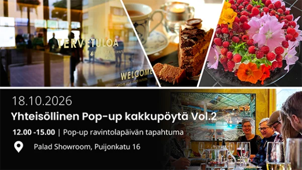 Palad Showroomissa Kuopiossa järjestetään yhteisöllinen kakkupöytä syksyllä 2026 | Communal gathering around a cake buffet will be organized at Palad Showroom in Autumn 2026.