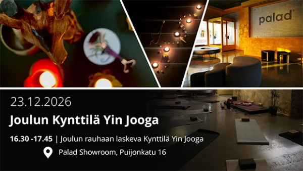 SaagaMaria Yoga järjestää Palad Showroomilla Kuopiossa vuosittaisen Joulun Kynttilä Yin joogan. | SaagaMaria Yoga organizes an annual Christmas Time Candle Yin Yoga at Palad Showroom in Kuopio.